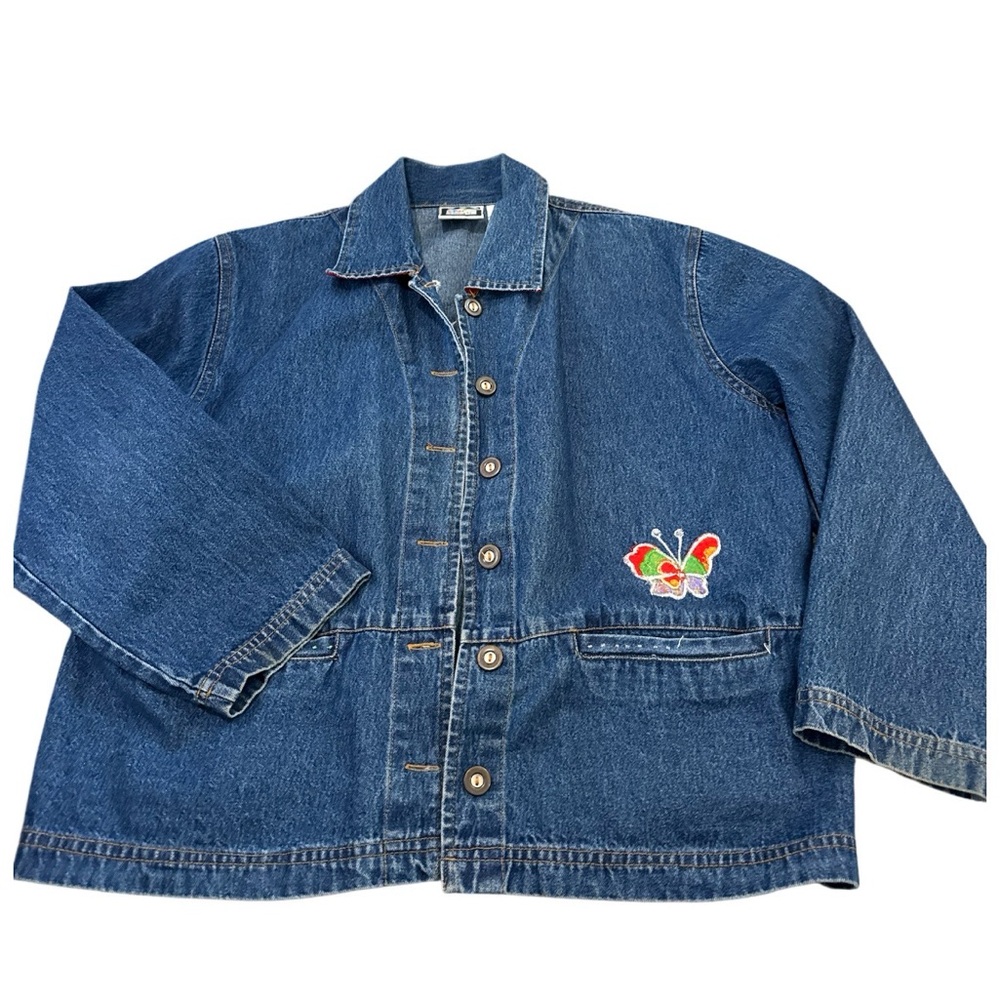Take Two Vintage Denim Jean Jacket Butterfly Embroidered Women’s Size Small